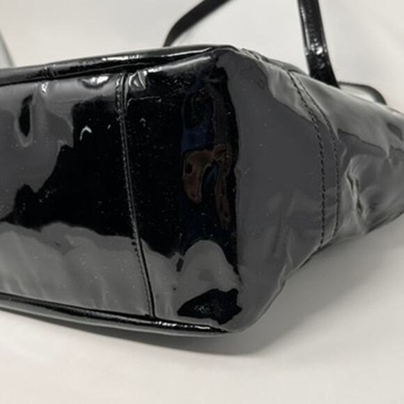 Coach Park Patent Carry Tote F23979 Purse Shoulder Bag Black with Aqua Interior - Picture 10 of 16